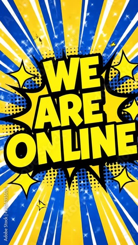 Comic style we are online text pop art background.