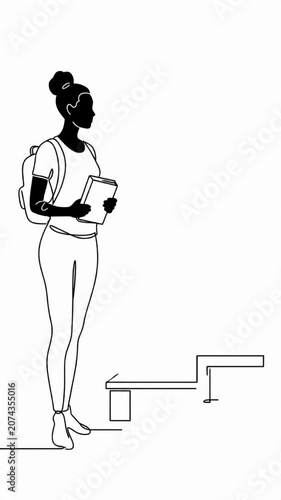 Continuous line drawing silhouette of a standing person