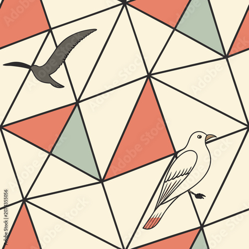 Photos Geometric pattern with birds illustration geometric illustration triangles backg