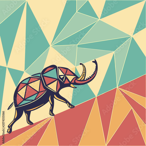 Canvas-taulu Geometric pattern with elephant illustration elephant geometric illustration tri