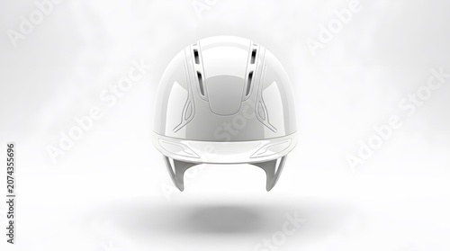 Futuristic White Helmet Floating in Bright Studio