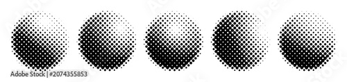 Obraz na plátne Halftone sphere set with monochrome dotted gradients and realistic three dimensional shading