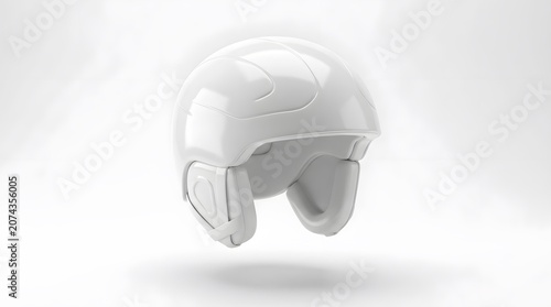 White Futuristic Helmet Floating in Bright Studio