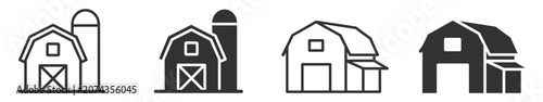 Foto farm barn building icons set of outlined and solid versions for agriculture and