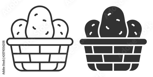Fotografía basket with potatoes icon set, agriculture and food vector illustration on trans