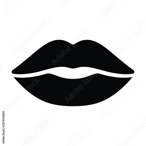 Black lips silhouette, isolated on white background
