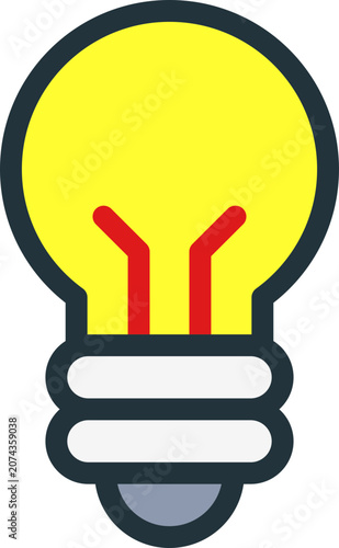 Cute Light Bulb Icon Isolated on Transparent Background Flat Vector Illustration