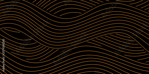 Abstract luxury gold waves background on black background. orange elegant line