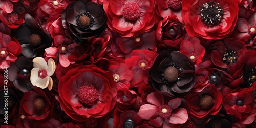 A vibrant tapestry of crimson and black blossoms, each petal a testament to the intricate beauty of nature's artistry.