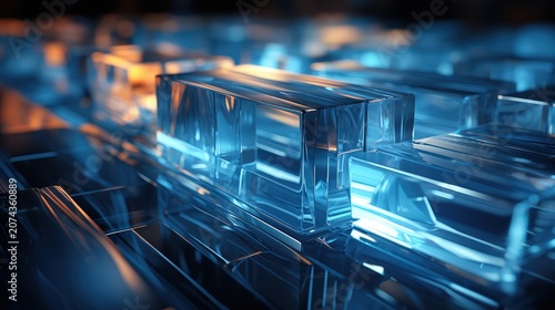 Abstract Crystalline Structure with Blue and Orange Hues