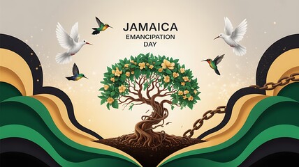 Jamaica emancipation day illustration with broken chains