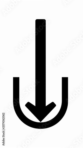 Downward arrow with U-shape black icon.