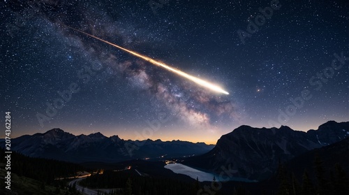 Sunrise and Sunset Over Mountain Landscape with Clouds, Fog, and Starry Sky at Dawn and Evening Horizon