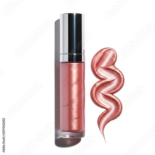 Rose gold liquid lip gloss product shot with swatch