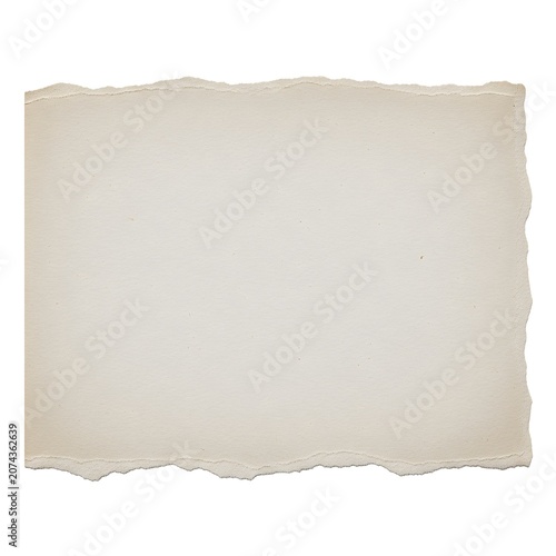 Torn paper edge blank beige paper texture isolated on white