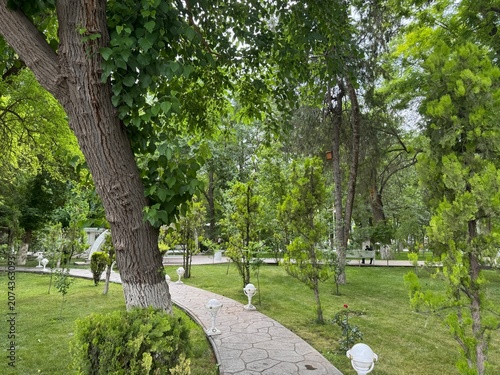 Beautiful green alleys in the central Ashgabat park in Turkmenistan