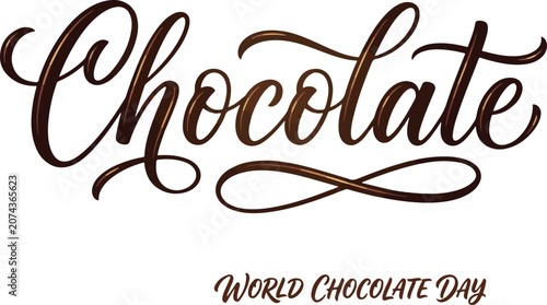 Elegant cursive chocolate typography text design vector illustration with smooth brown lettering style for confectionery branding.