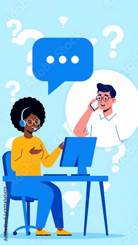 Female operator providing online customer support service.