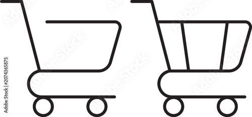 Set of shopping cart icons, simple line art style, vector illustration.