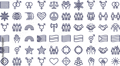 Фотография Vector linear icon set featuring human rights diversity and equality symbols inc
