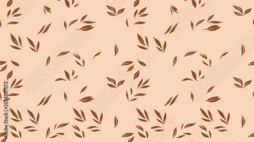 Принти на полотні A hand drawn leaf pattern illustration showcases various brown leaves on a peach background