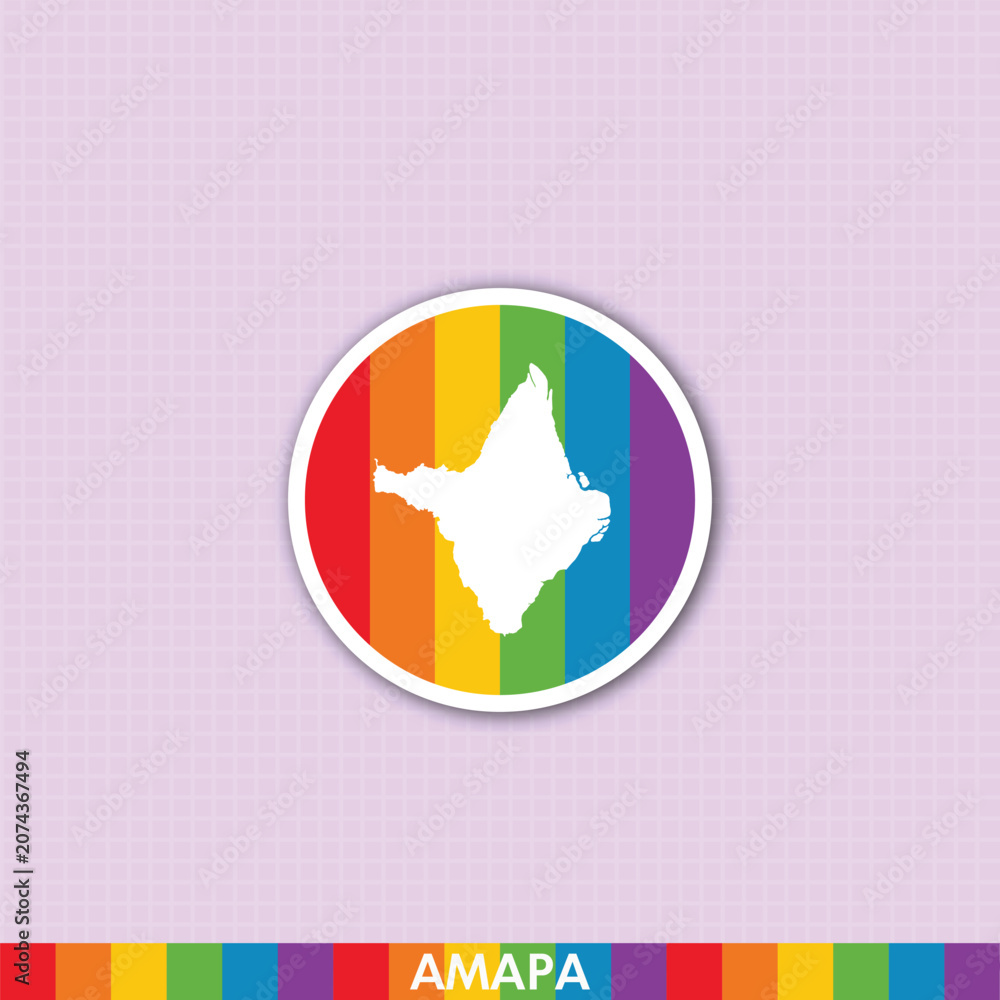 Naklejka premium Bold pride rainbow sticker with Amapá state silhouette. Great for LGBTQ+ themed designs, stationery, prints and digital art.