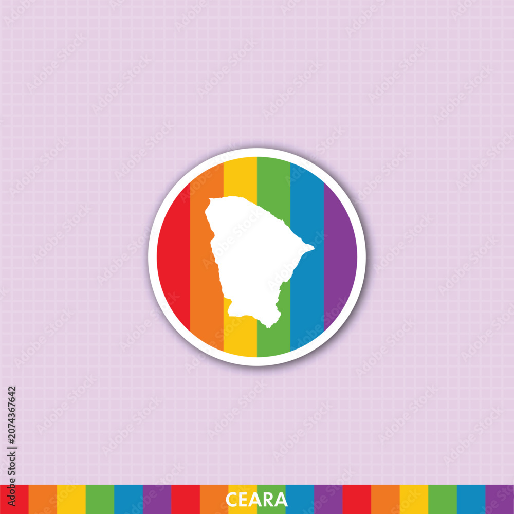 Fototapeta premium Vibrant rainbow pride sticker with Ceará state map shape. Perfect for LGBTQ+ designs, prints, digital art and celebration projects.
