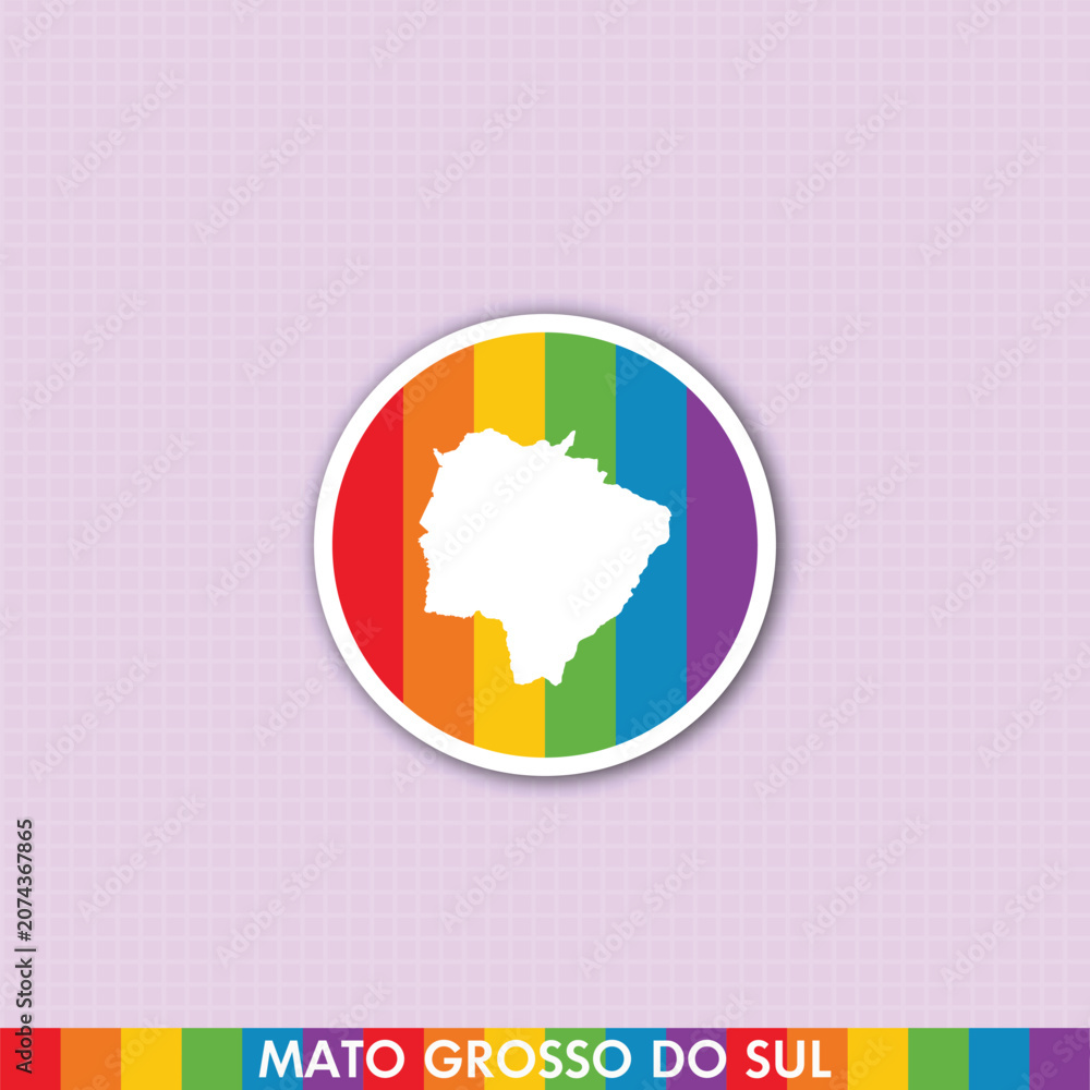 Fototapeta premium Rainbow pride sticker with Mato Grosso do Sul state silhouette. Perfect for LGBTQ+ prints, cards, merchandise and creative digital projects.