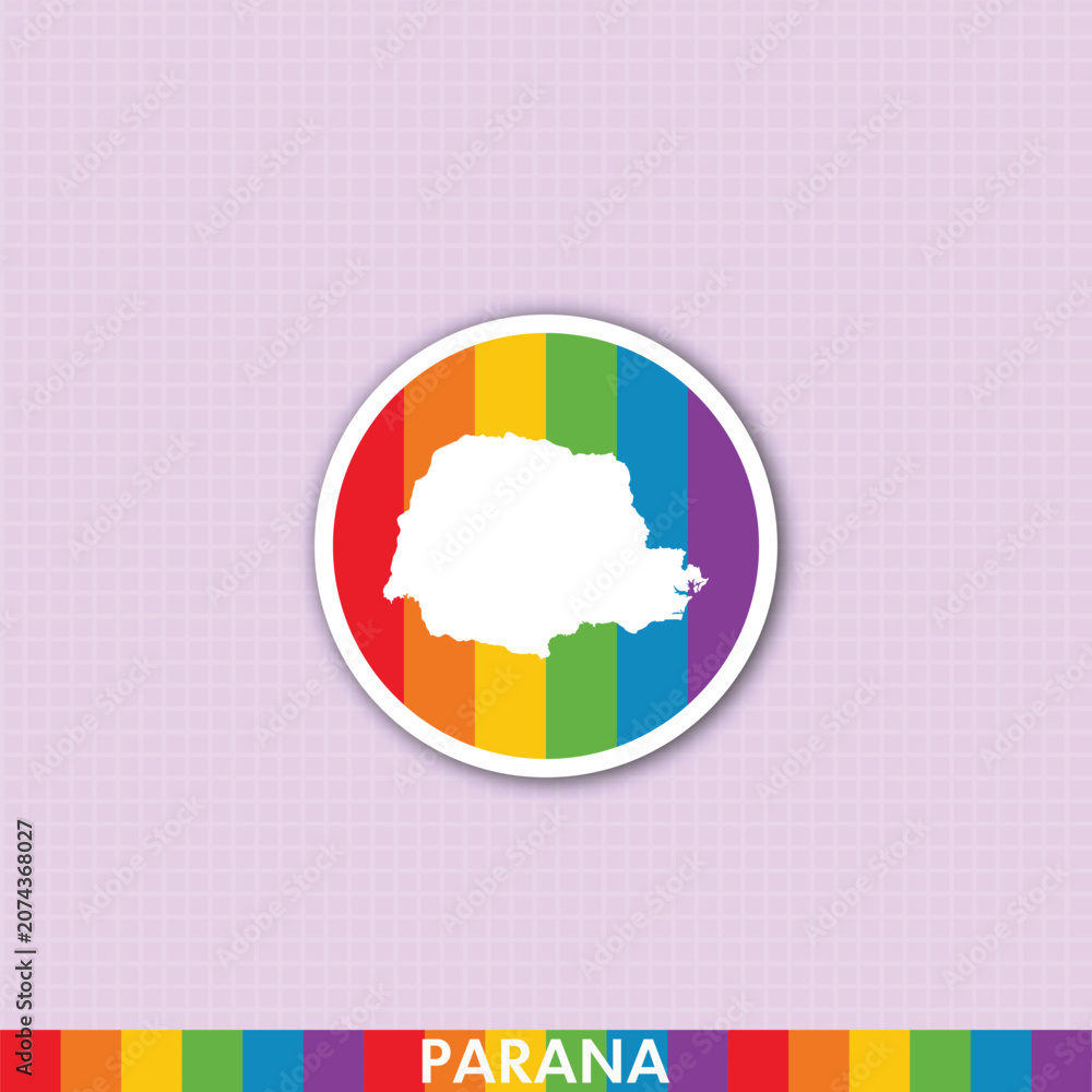 Naklejka premium Rainbow pride sticker with Paraná state silhouette. Great for LGBTQ+ art, social media graphics, prints and celebration projects.