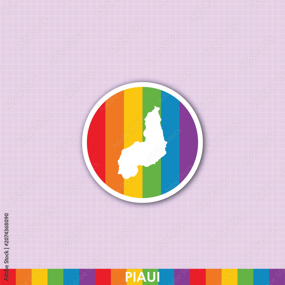 Naklejka premium Vibrant pride rainbow sticker with Piauí state silhouette. Perfect for LGBTQ+ art, social media, creative prints and digital projects.