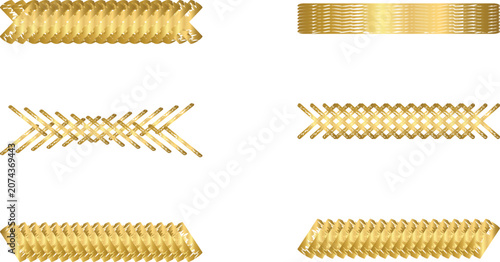 Golden borders vector set with luxury geometric frames and metallic ribbons