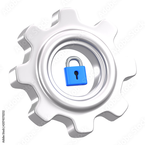 3D Gear with Padlock for Security Settings and Data Protection