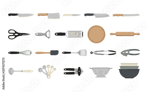 Foto a clean collection of kitchen utensil illustrations inspired
