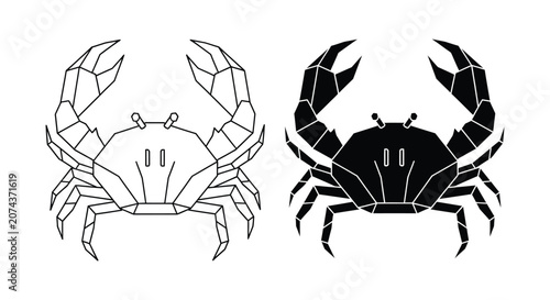 Two different crab vector icons facing each other