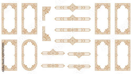 Set of vintage decorative frames and ornamental borders in gold color for elegant invitations and book page headers
