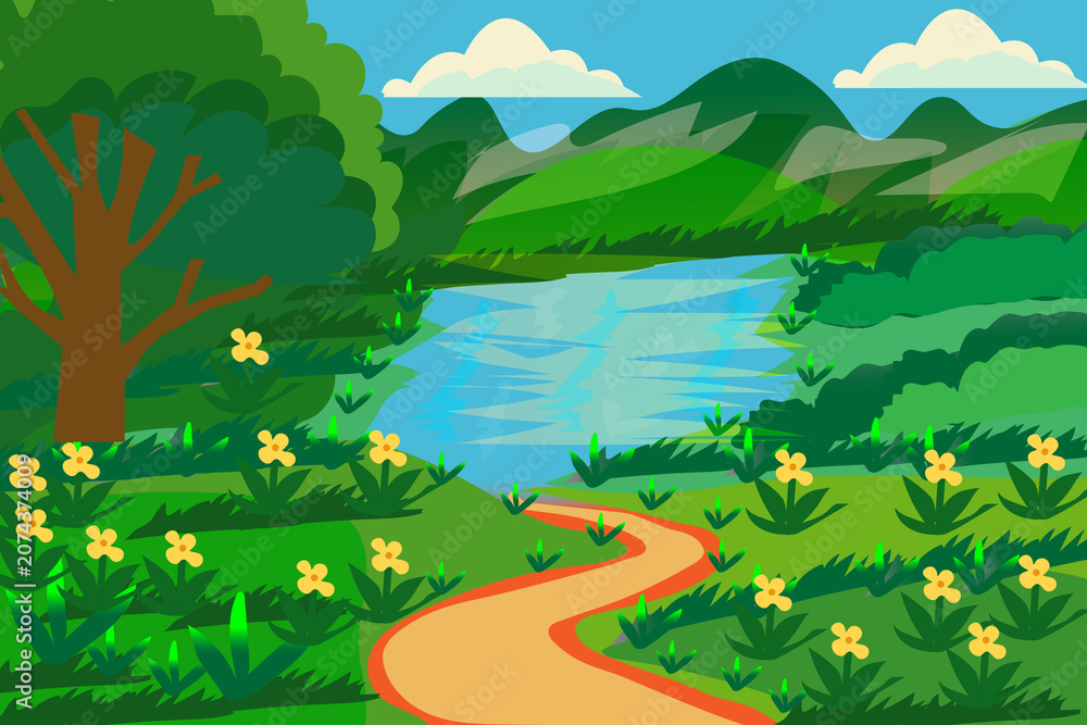 Obraz premium Beautiful nature landscape with winding pathway.