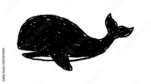 Photos Whimsical Hand Drawn Black Whale Illustration.