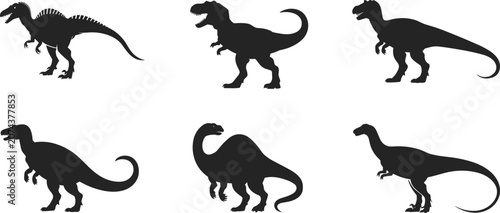 Bild auf Leinwand Dinosaur black silhouettes vector icons set featuring various predatory theropod