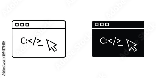 Tableau sur toile Command line interface terminal set featuring code syntax and cursor in outline