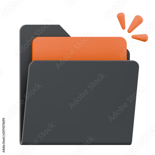 Bild auf Leinwand 3D rendered icon of a dark grey folder with orange document inside