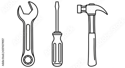 Set of manual construction tools for repair and maintenance work
