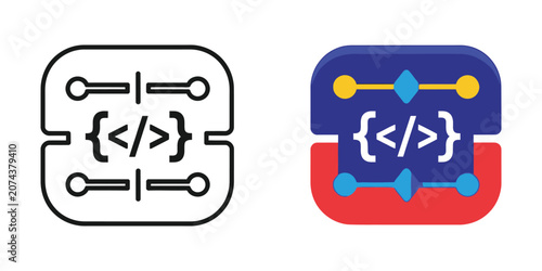 Foto Software development code branching set featuring programming syntax brackets an