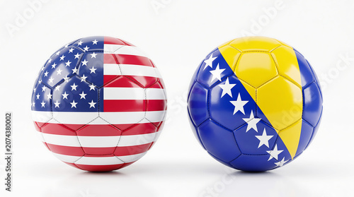 Usa and bosnia and herzegovina soccer balls international football competition concept