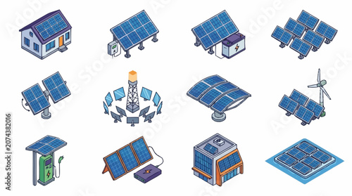 Foto Isometric Solar Energy Technology Icons Collection.