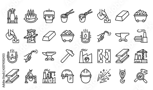 Foto Metallurgy Outline Icon Set Industrial Steel Vector EPS10