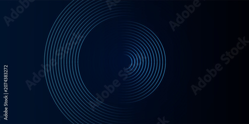 Blue abstract background with glowing circles. Swirl circular lines pattern. Geometric spiral. Twirl element. Modern graphic design. Futuristic technology concept.