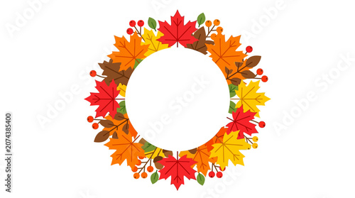 Colorful autumn leaf floral wreath decoration.
