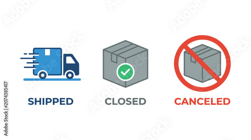 Package delivery status icons set.