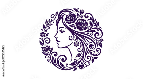 Woman face with floral hair design.