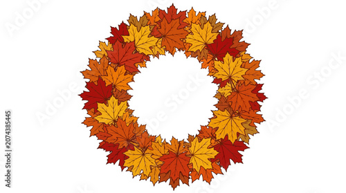 Colorful autumn leaf wreath decoration.